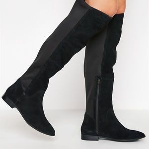 Long Tall Sally LTS Black Suede Stretch Knee High Boots Size US 14